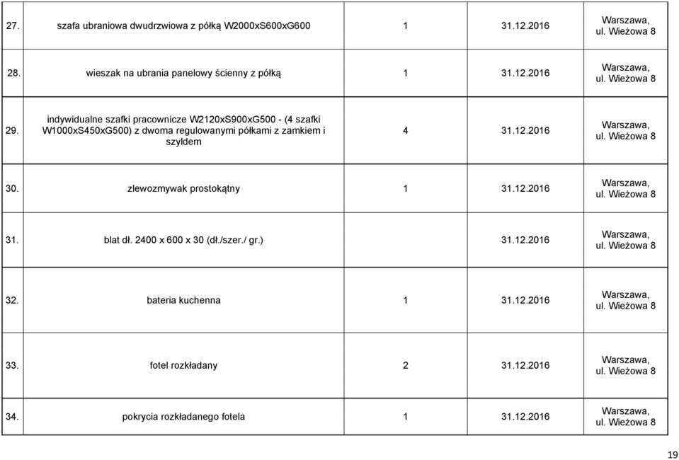 indywidualne szafki pracownicze W2120xS900xG500 - (4 szafki W1000xS450xG500) z dwoma regulowanymi półkami z zamkiem i