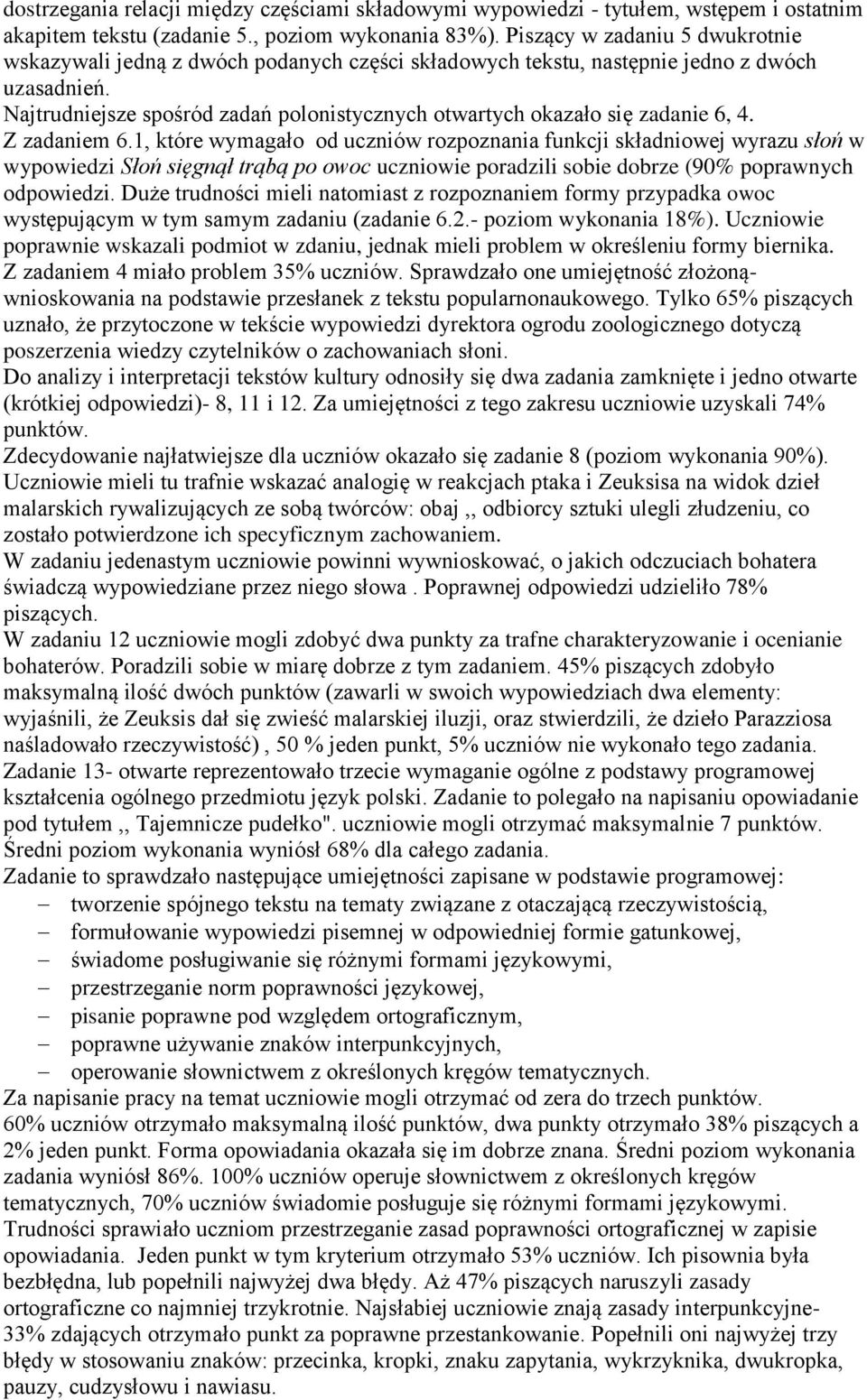 Najtrudniejsze spośród zadań polonistycznych otwartych okazało się zadanie 6, 4. Z zadaniem 6.