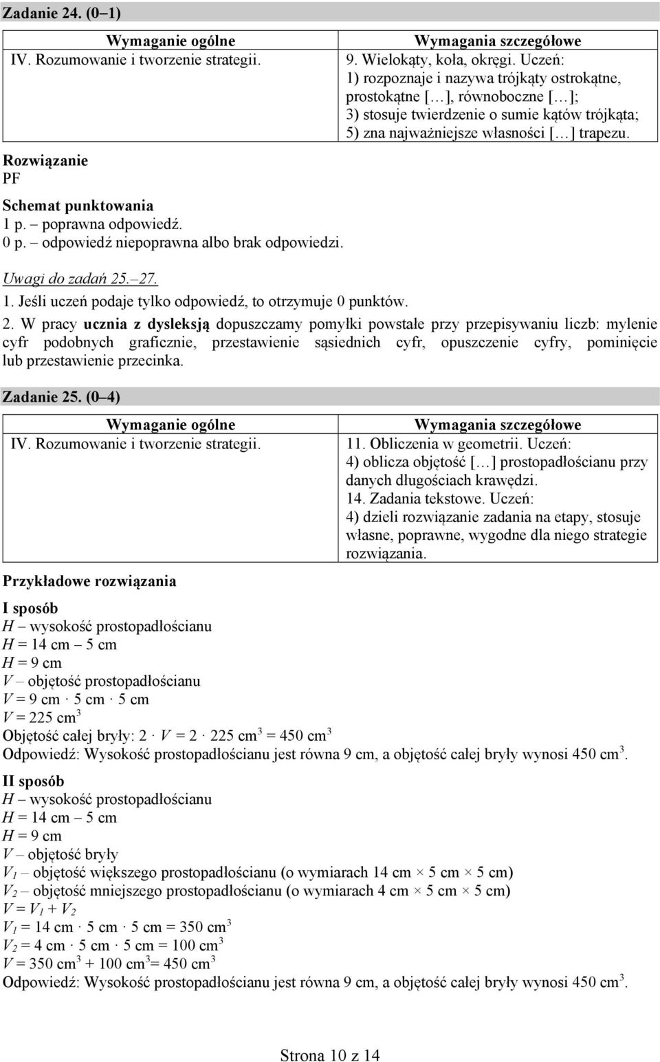 1. Jeśli uczeń podaje tylko odpowiedź, to otrzymuje 0 punktów. 2.