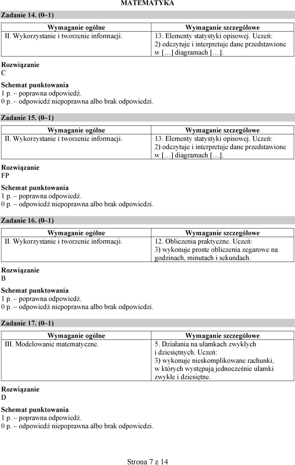 Obliczenia praktyczne. Uczeń: 3) wykonuje proste obliczenia zegarowe na godzinach, minutach i sekundach. 5. Działania na ułamkach zwykłych i dziesiętnych.