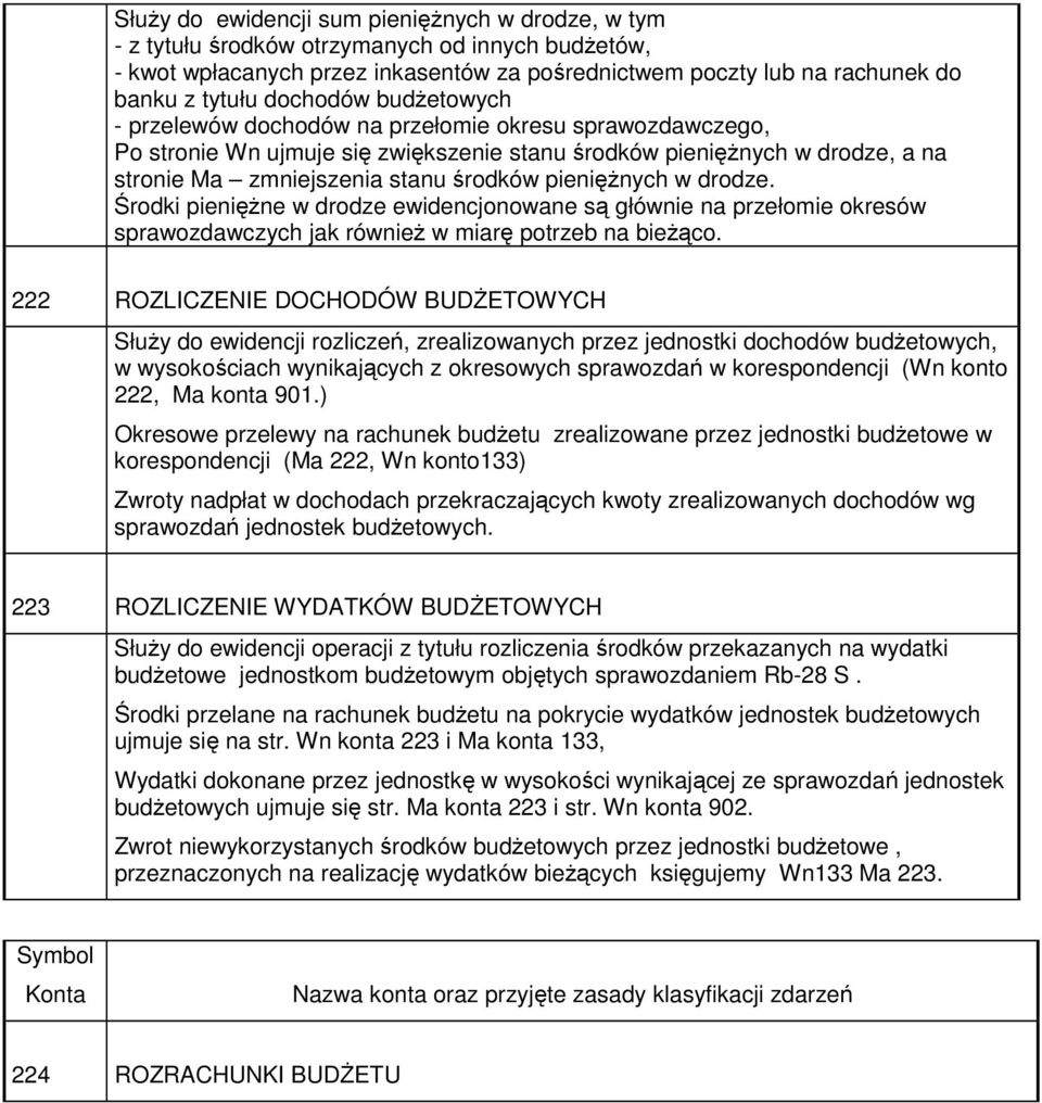 pieniężnych w drodze. Środki pieniężne w drodze ewidencjonowane są głównie na przełomie okresów sprawozdawczych jak również w miarę potrzeb na bieżąco.