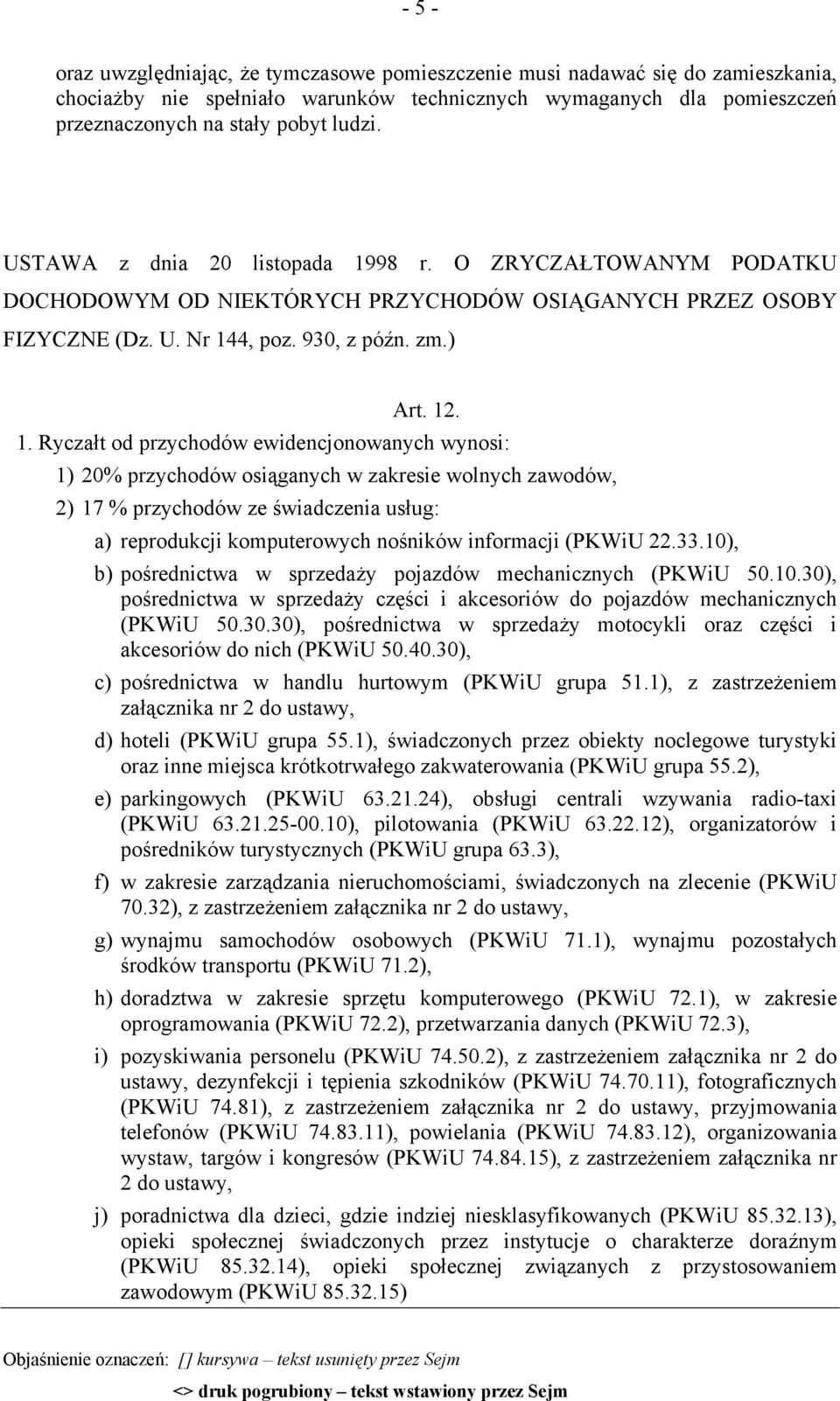 98 r. O ZRYCZAŁTOWANYM PODATKU DOCHODOWYM OD NIEKTÓRYCH PRZYCHODÓW OSIĄGANYCH PRZEZ OSOBY FIZYCZNE (Dz. U. Nr 14