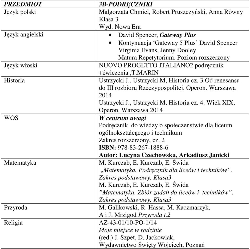 marin Ustrzycki J., Ustrzycki M, Historia cz. 3 Od renesansu do III rozbioru Rzeczypospolitej. Operon.