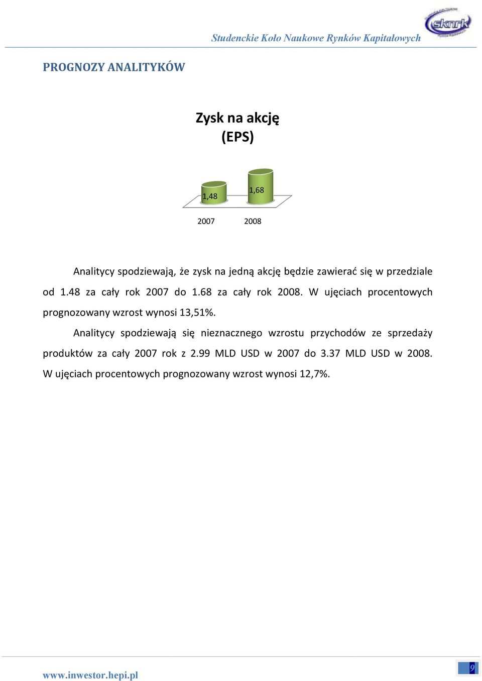 W ujęciach procentowych prognozowany wzrost wynosi 13,51%.