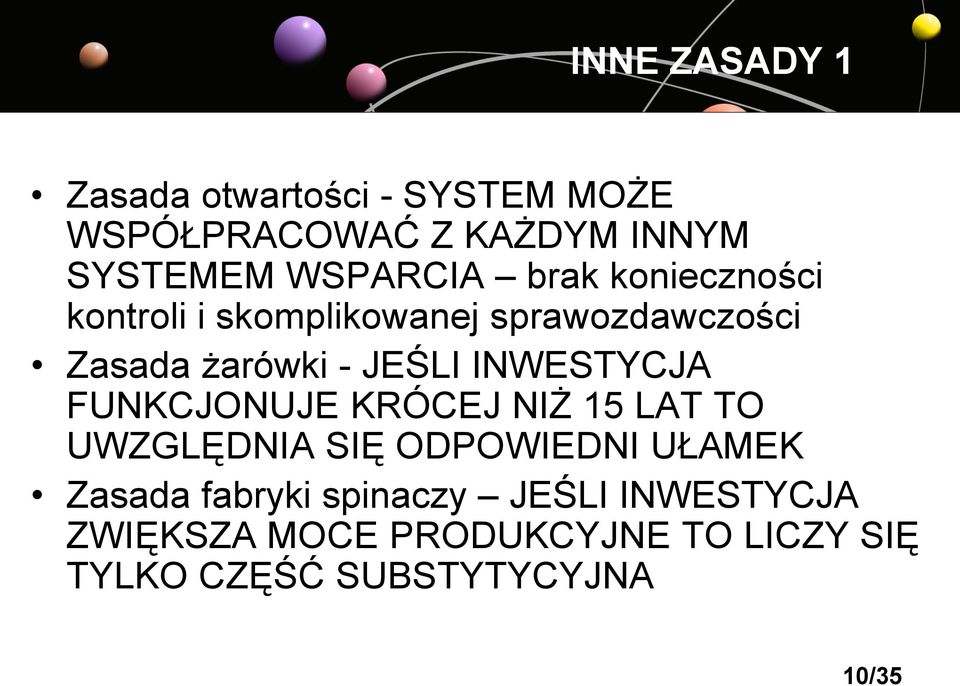 JEŚLI INWESTYCJA FUNKCJONUJE KRÓCEJ NIŻ 15 LAT TO UWZGLĘDNIA SIĘ ODPOWIEDNI UŁAMEK Zasada