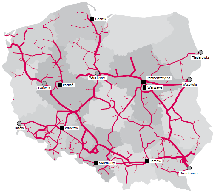 ..podobnie jak rynek małotonażowego LNG Polski system przesyłowy gazu Źródło: OGP Gaz System S.A.