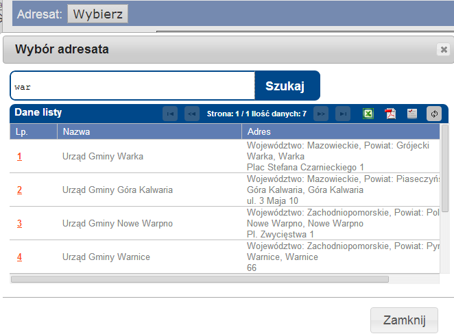 Rejestr dziennych opiekunów W polu wyszukiwania musimy wpisać jedną lub więcej liter zawartych w miejscowość do której, wiadomość ma zostać przekazana.