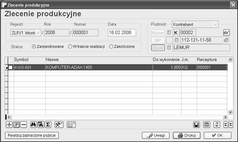 Rejestr/Rok/Numer Numer ewidencyjny dokumentu. Data Data wystawienia dokumentu.