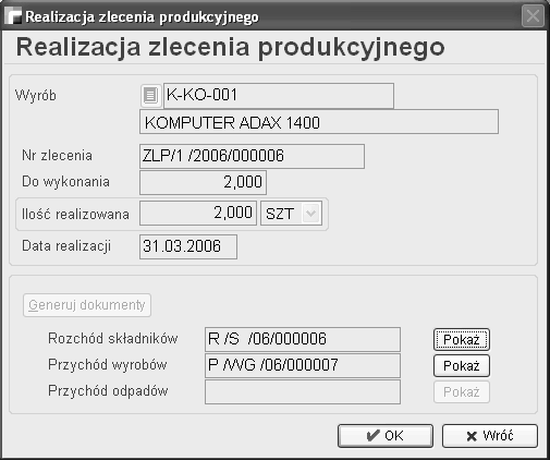 Jeżeli surowców zabraknie, cały proces automatycznej generacji dokumentów zostanie anulowany i powstaje raport, który zawiera informacje z jakich przyczyn proces zakończył się niepowodzeniem.