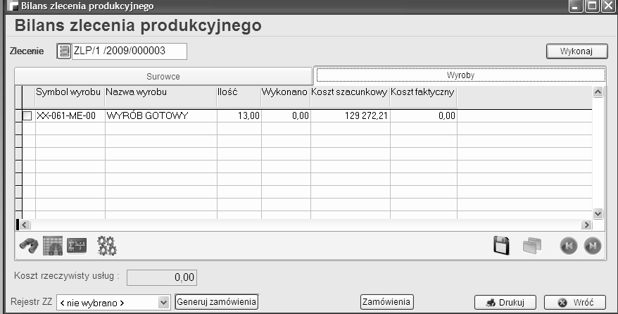 Wydano ilość z rozchodów R (magazyn produkcji w toku) ocechowanych kluczem zlecenia produkcyjnego wydane zarówno z automatu jak i ręcznie Potrzeba ile pozostało do zrealizowania razy ilość surowca