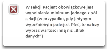 W wyniku walidacji wprowadzonych danych na formularzu w części A. system może wyświetlić następujące komunikaty: Niewybranie wartości dla pola U kogo wystąpiło niepożądane działanie?