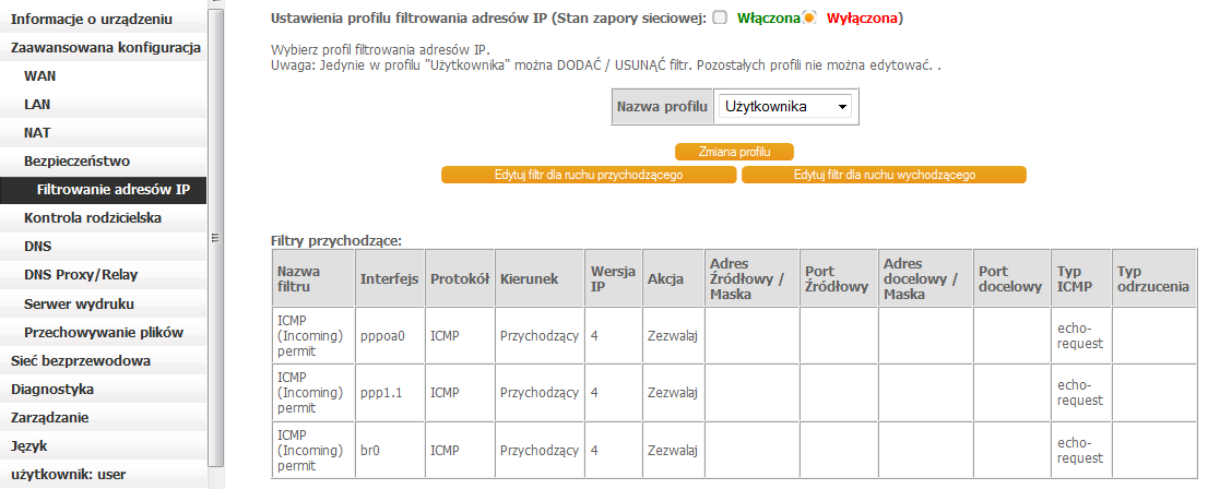 Aby aktywować Host DMZ wpisz adres IP hosta i wciśnij Zastosuj/Zapisz. Aby dezaktywować Host DMZ, wyczyść adres IP i wciśnij Zastosuj/Zapisz. 5.