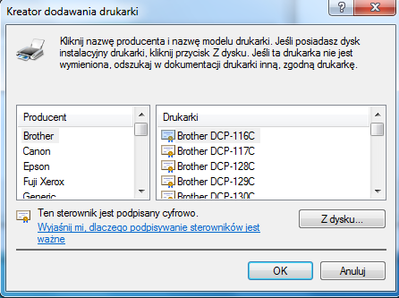 KROK 6: W polu Wybierz drukarkę udostępnioną według nazwy wpisz adres swojego routera, port oraz nazwę nadaną drukarce na stronie Serwer wydruku (np. http://10.