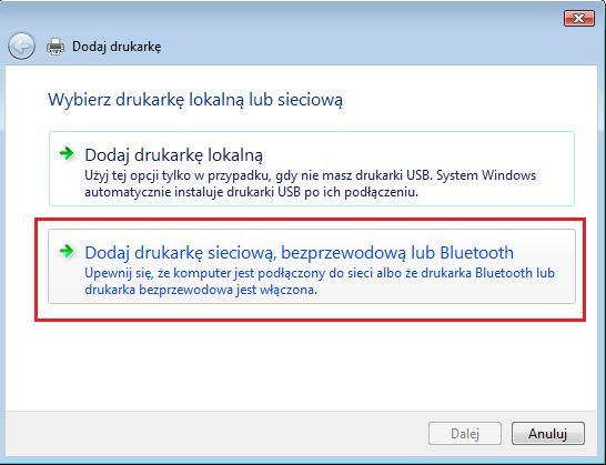 sieciową, bezprzewodową lub Bluetooth