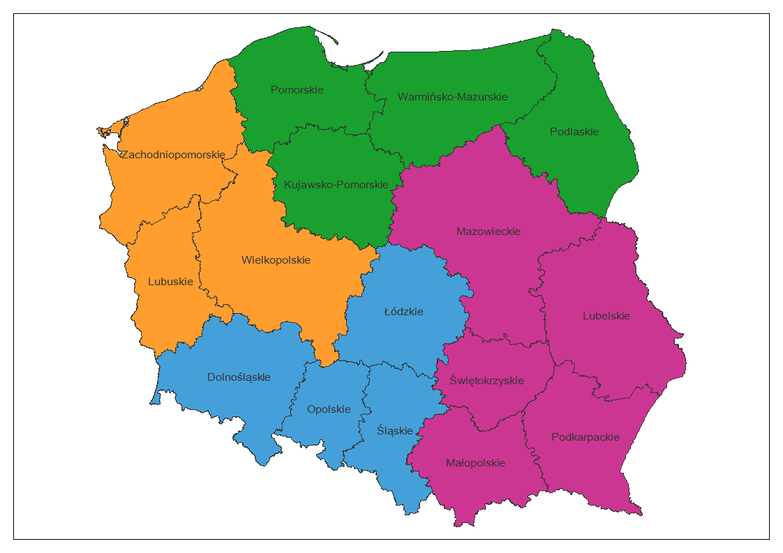 Załącznik nr 1 do regulaminu konkursu Nagrody z Carlsberg Mapa poglądowa terytorium czterech regionów sprzedażowych