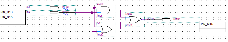 Po przypisaniu nazw do fizycznych portów we/wy układu FPGA okno programu Pin Planner powinno wyglądad następująco: Jak można zauważyd wybrane piny zostały zaznaczone na fizycznej mapie układu FPGA.