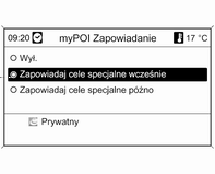 76 Nawigacja Kierowca może teraz określić, które z wyświetlonych kategorii punktów POI powinny być uwzględniane przez funkcję powiadamiania. Wybrać kategorię punktów POI.