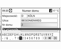 Nawigacja 79 Aby zmienić/wybrać kraj: zaznaczyć pole wprowadzania kraju (patrz ilustracja powyżej), a następnie nacisnąć pokrętło wielofunkcyjne w celu wyświetlenia menu Kraje. Wybrać żądany kraj.