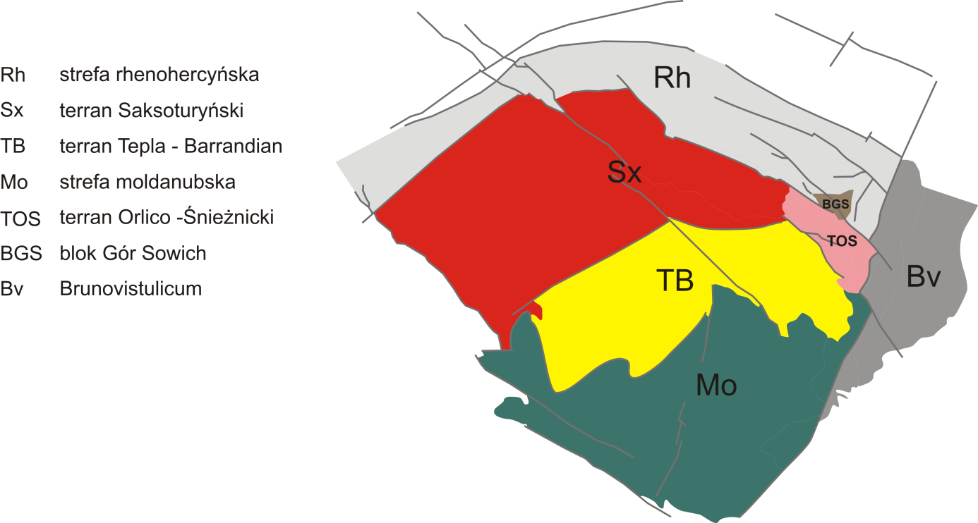 Fig. 24 Wydzielone jednostki w rejonie Masywu Czeskiego wykorzystywane podczas modelowania 7.