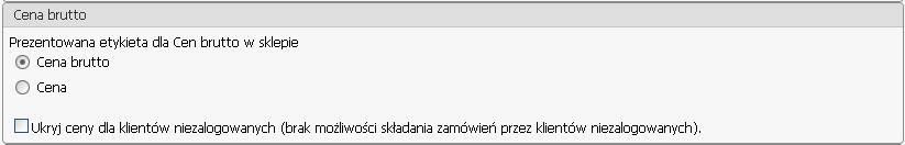 Uwaga: W przypadku włączenia funkcji ukrywania cen dla klientów niezalogowanych usuwana jest możliwość sortowania po cenie w pluginie Lista produktów, filtrowania po cenie (cena od/cena do) w