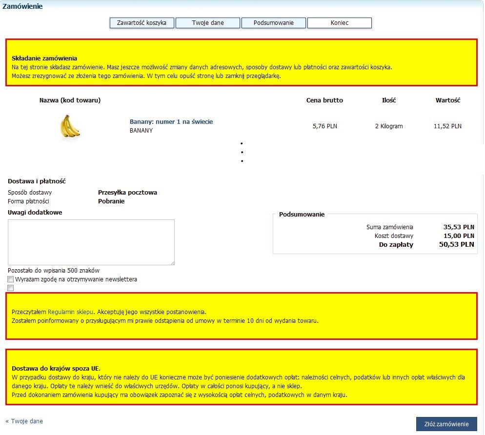 3.3.3.4 Obszar klienta Rys. 139 Plugin Koszyk [Zamówienie ] 2, podsumowanie zamówienia.