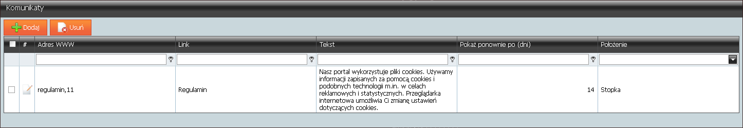 Rys. 193 Plugin Stopka strony 2. Uwaga: Sekcja kontakt jest stała. Zawiera adres e-mail oraz numer telefonu sklepu.