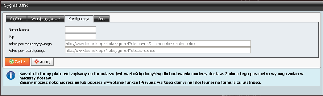 Adres powrotu pozytywnego adres, na który zostanie przekierowany klient po prawidłowym złożeniu wniosku. Adres jest generowany automatycznie.