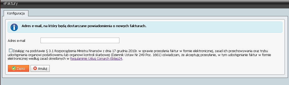 3.3.10 Płatności Obszar Płatności składający się z podmenu efaktury umożliwia pobranie faktur za oprogramowanie Comarch ERP e- Sklep z poziomu sklepu Comarch ERP e-sklep. Rys.