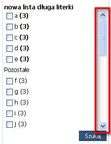 Uwaga: W przypadku listy zawierającej więcej niż 10 elementów zawsze zostanie wyświetlonych pierwszych 10 pozycji z możliwością przewinięcia do pozostałych elementów listy za pomocą bocznego suwaka.
