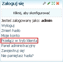 24 Belka konsoli administracyjnej. Administrator, będąc w trybie administratora, wprowadzając zmiany w wyglądzie sklepu, ma możliwość podglądu modyfikowanej witryny. Służy temu tryb klienta.