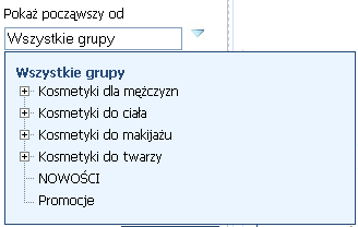 431 Plugin Menu kategorii, Wybór grupy. Zawężaj menu do wybranej grupy powoduje wyświetlanie tylko tych podgrup towarowych, które są zawarte w wybranej kategorii.