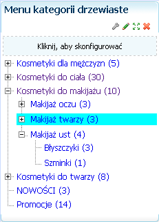 W pluginie Menu kategorii grupy są rozwijane po kliknięciu w link z kategorią, natomiast ponowne kliknięcie linku kategorii powoduje zwinięcie się listy. 3.4.6.16 Menu kategorii drzewiaste Rys.