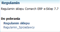 3.4.6.31 Regulamin Plugin Regulamin umożliwia wyświetlanie treści i linków do plików zdefiniowanych w Panelu administracyjnym> Konfiguracja> Obszar klienta> Treści formalne> w obszarze Treść.