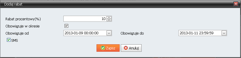 Rys. 37 Panel administracyjny, Lista kontrahentów, Operacje seryjne, Dodawanie rabatu.