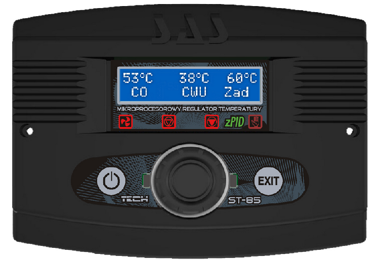 ST- 85zPID instrukcja obsługi I. Opis Praca ręczna Nadmuch Pompa CWU Pompa CO Wyjście Gałka impulsatora Standby Regulator temperatury ST 85zPID przeznaczony jest do kotłów C.O. Steruje pompą obiegu wody C.