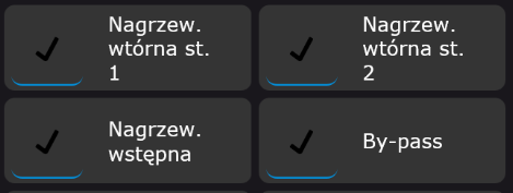 Funkcja By-Pass - czyli dostarczanie świeżego - przefiltrowanego - powietrza do wewnątrz, z pominięciem wymiennika ciepła. Święcący znacznik = funkcja By-pass uruchomiona.