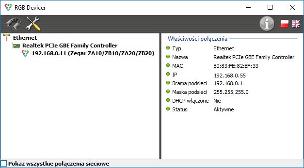 ROZWIĄZYWANIE PROBLEMÓW 1. WYSZUKIWANIE URZĄDZEO W SIECI LOKALNEJ 1. Wyświetlacz wychodzący od producenta ma ustawiony domyślny adres IP: 192.168.0.11.