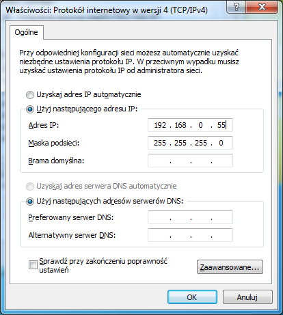 4. W oknie Właściwości: Połączenie lokalne zaznaczamy Protokół internetowy w wersji 4 (TCP/IPv4) a następnie klikamy Właściwości. 5.