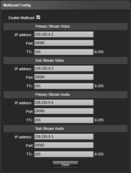 4.12 Ustawienia Multicast Przejdź do Setup Multicast Config aby wyświetlić konfigurację rozsyłania strumieni w trybie multicast. Opcja Multicast jest domyślnie wyłączona.