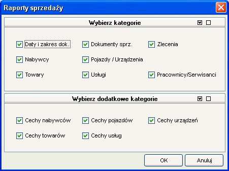6-3 Wybór kategorii raportu sprzedaży Po zaznaczeniu wybranych kategorii pojawi się okno tworzenia raportu. 6.1.
