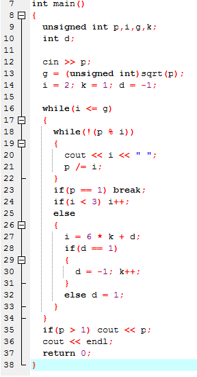 Program w pierwszym wierszu czyta liczbę p i w