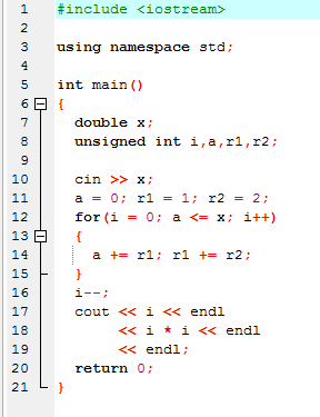 W pierwszym wierszu program odczytuje liczbę x.