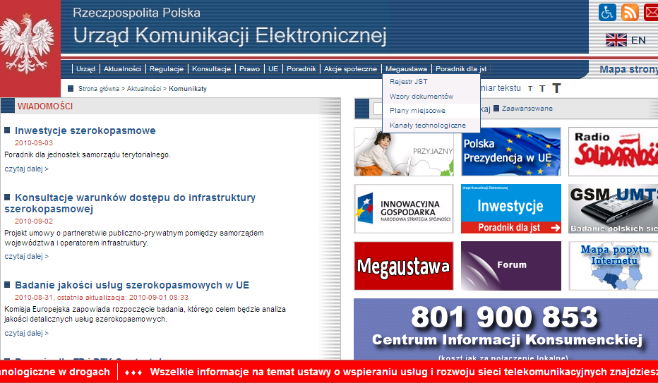 Działania informacyjne Prezesa UKE - Strona www.