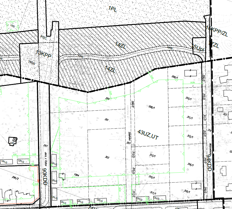 Informacje z planu zagospodarowania przestrzennego, źródło: http://www.bip.rewal.pl/dokumenty/6388, część graficzna planu na 126 stronie. 50. Teren elementarny 43 UZ,UT 1.