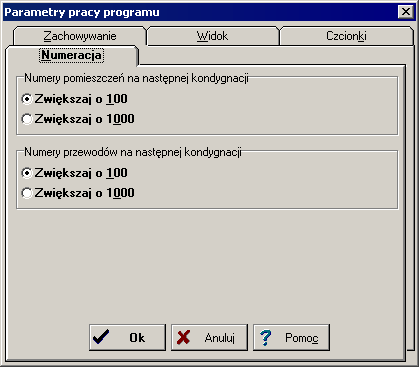 Kan CO Graf 36 101374Parametry pracy programu / Numeracja - karta Karta służy do ustalania sposobu numeracji działek 375 i pomieszczeń na kolejnych piętrach przy automatycznym powielaniu danych na