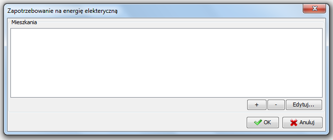 Rys. 3.2.4.1 Wybór zakładki Energia elektryczna w module Zapotrzebowanie na energię Na ekranie ukaże się okno dialogowe przedstawione na rys. 3.2.4.2: Rys. 3.2.4.2 Okno dialogowe wprowadzania danych dotyczących zużycia energii elektrycznej Następnie przyciskiem mieszkania.