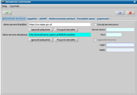 Konfiguracja ustawień dla Emp@tii Aby poprawnie skonfigurować, dotyczące komunikacji z systemem Emp@tia, wybieramy menu Administracja>Kontrola>Ustawienia systemowe.