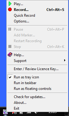 BB Flash Recorder - konfiguracja (przygotowanie do nagrywania) Podczas pierwszego uruchomienia należy w trayu zaznaczyć Run as tray icon.