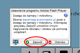 5. Okno audio wideo Kiedy nauczyciel udzieli Ci uprawnień możesz rozpocząć nadawanie swojego obrazu i dźwięku. W tym celu naciśnij przycisk Start.