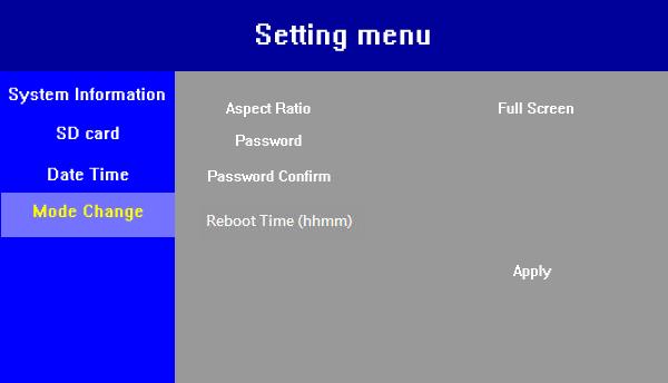 7.5 Zmiana proporcji obrazu Za pomocą pilota przejdź do menu i wybierz zakładkę Mode Change. Strzałką w prawo przejdź do Aspect Ratio Proporcje obrazu.